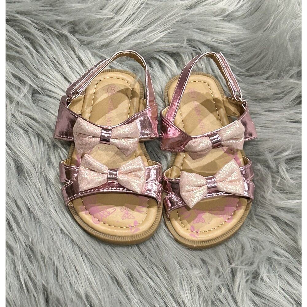 Laura Ashley Toddler Girls Pink Sparkly Bow Sandals Size 6